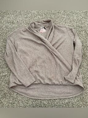 Akemi + Kin Anthropologie Faux‎ Wrap Thermal Tan Sweater Womens Large